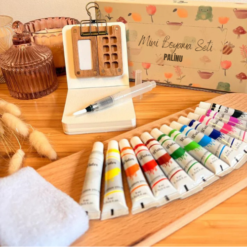 Palinu™ Doğal Ahşap Mini Boyama Seti